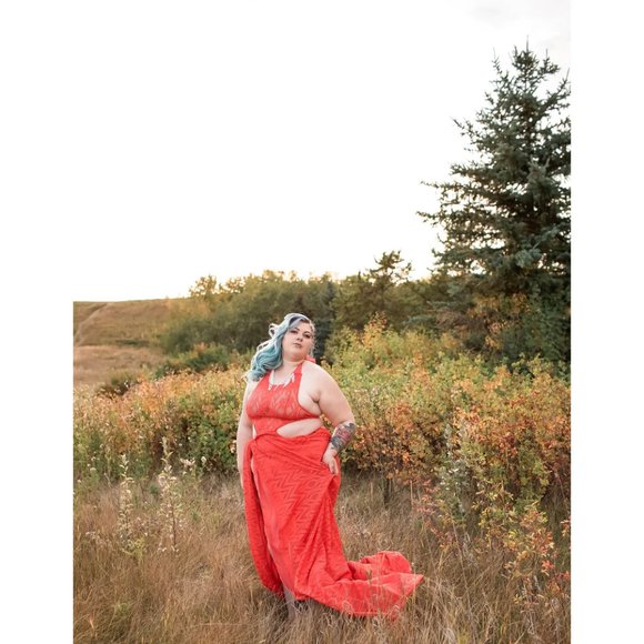 Women's Red Sexy lace flowy Handmade Maxi Dress New Size S/M - Picture 10 of 12